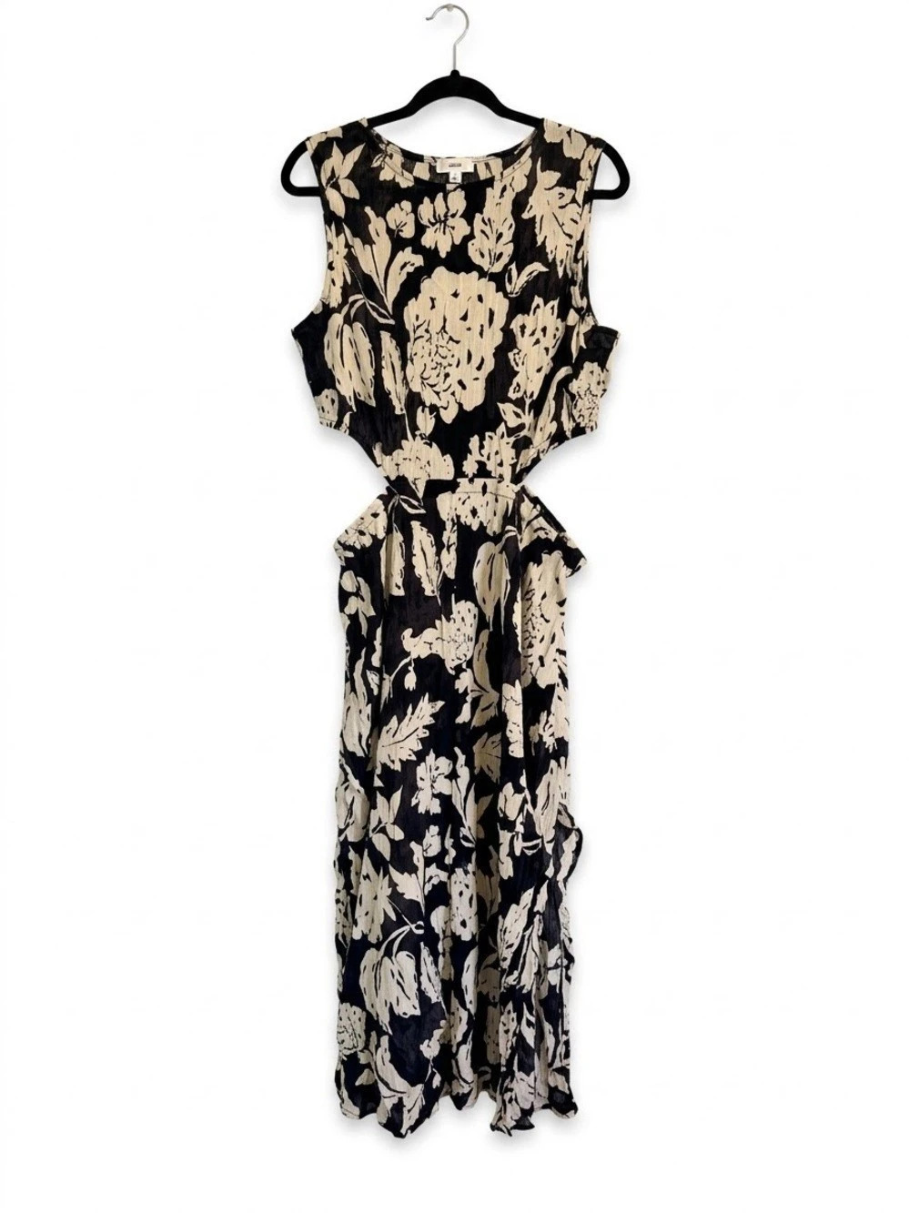 Mango Floral Maxi Dress in Black & Cream
